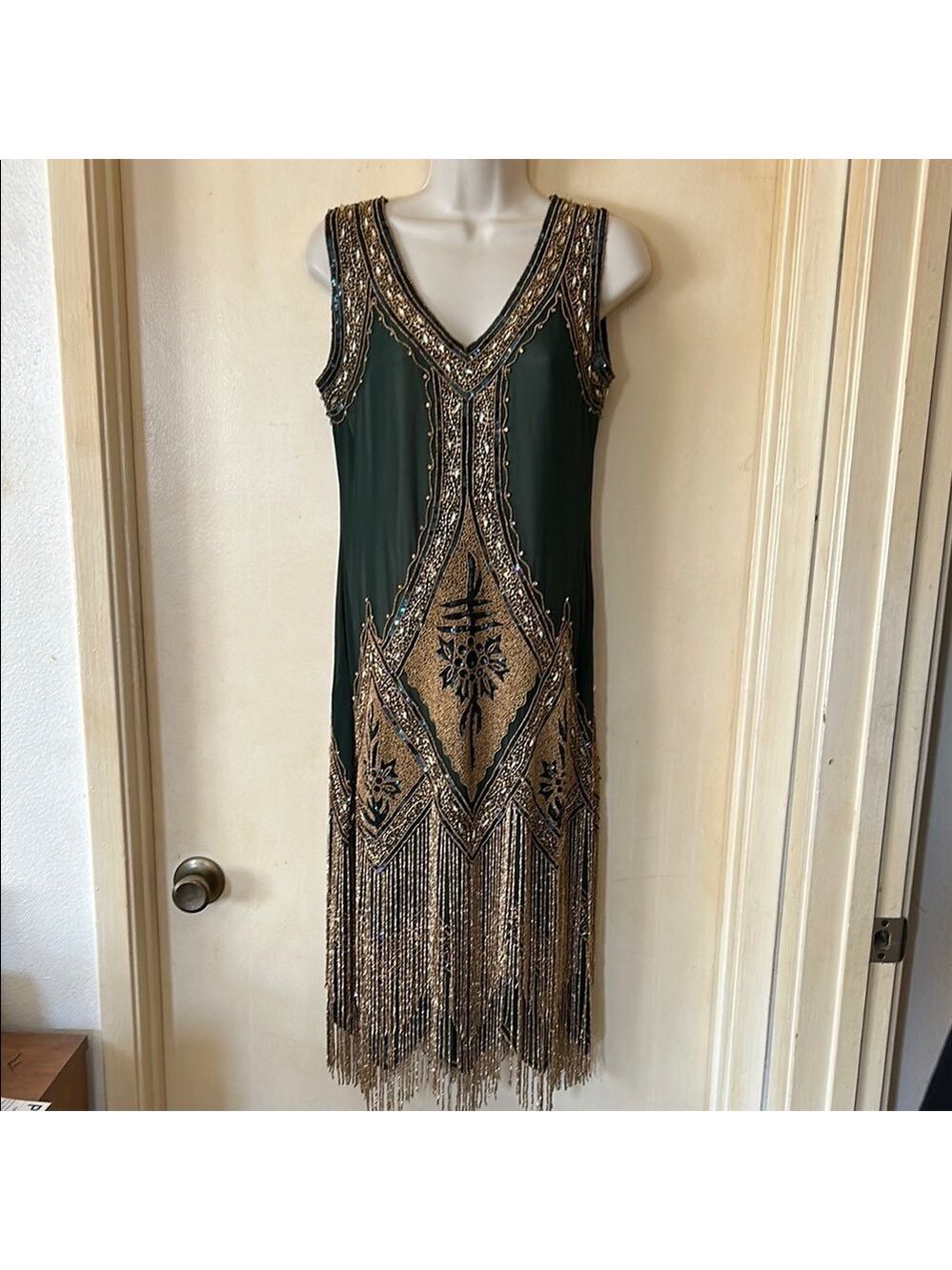 Unique Vintage 1920’s green and gold hand beaded Somerset Flapper dress …